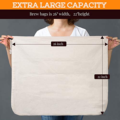 Cotton Brew Bag 26x22 Inch 2 Pack, Unbleached Reusable Straining Bag with Drawstring for Homebrewing and Fruit Wine Making