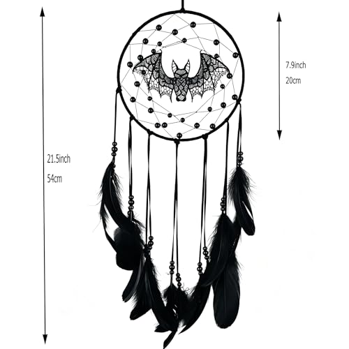 Large Gothic Black Dreamcatcher with Bat Accents for Wall Decor