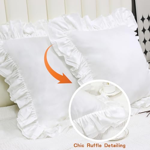Set of 2 Ruffled Euro Pillow Shams, 26x26 Inch 100% Cotton Pillow Covers