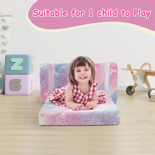 2-in-1 Fold-Out Kids Sofa Chair with Blanket, Convertible Toddler Couch