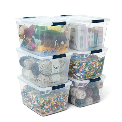 Clear Plastic Storage Bins with Lids 32 Qt 6 Pack