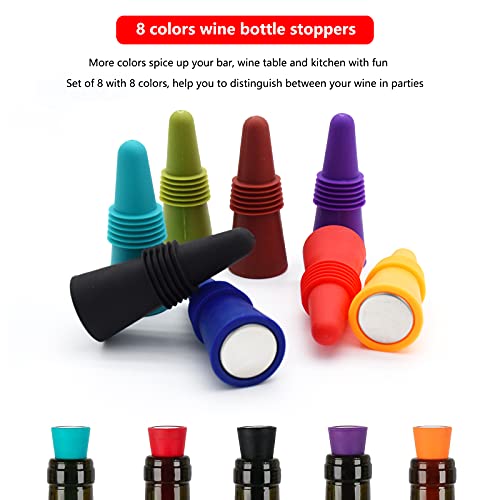 Silicone Wine Bottle Stoppers with Grip Top - Airtight Seal, 8 Pack