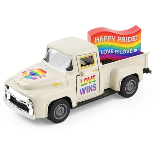 Rustic Rainbow Truck Tabletop Decor - 5.7 Inch Metal Farmhouse Pride Accent
