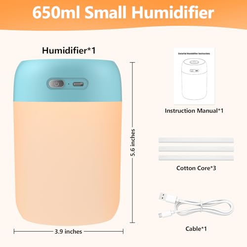 Portable Small Humidifier 650ml with LED Lights for Plants and Desk