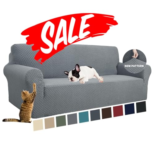 High Stretch Jacquard Sofa Cover for 3 Cushion Couch - Light Gray
