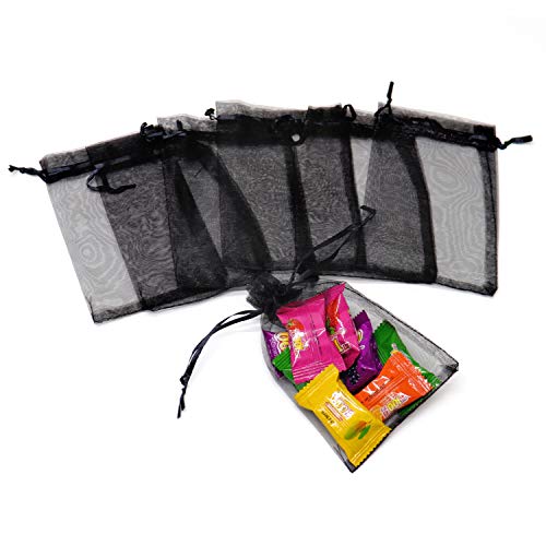 100-Pack Small Black Organza Drawstring Gift Bags - 3x4 Inch Mesh Pouches