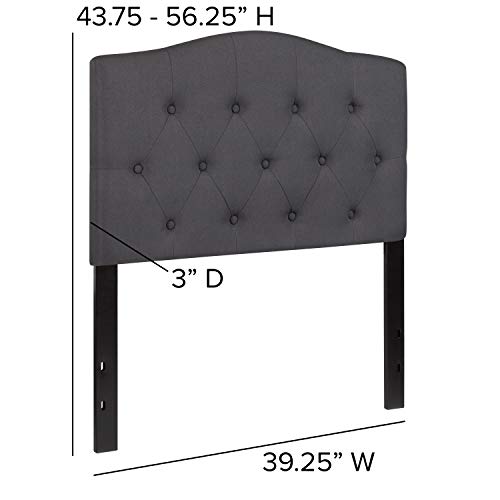 Twin Tufted Fabric Upholstered Headboard in Dark Gray with Adjustable Rails