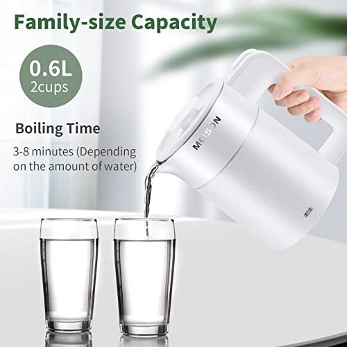 MEISON 0.6L White Electric Travel Kettle Stainless Steel Compact Hot Water Boiler