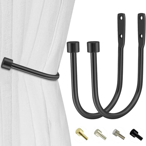 Minimalist Cast Iron Curtain Holdbacks - Heavy Duty Metal Tiebacks, 2-Pack