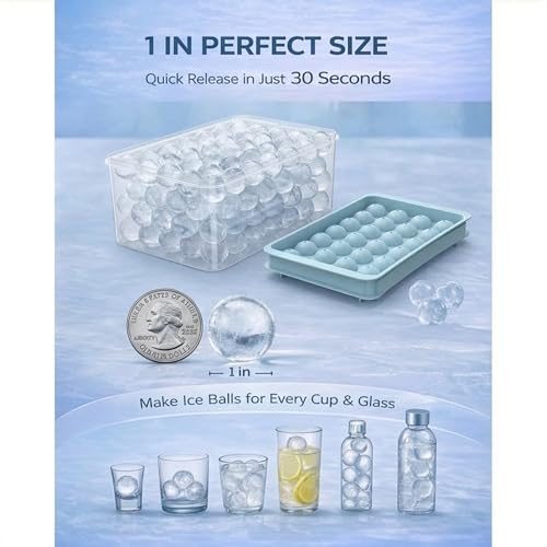 Round Ice Cube Tray Set with Storage Bin, Lid, and Tongs - 1-Inch Mini Spheres