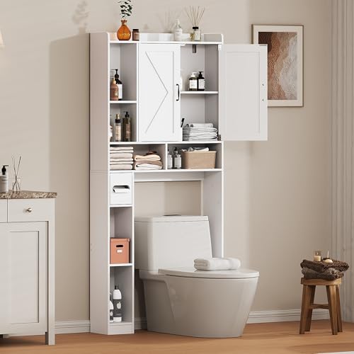 Over the Toilet Storage Cabinet, 31-Inch Bathroom Organizer with Doors