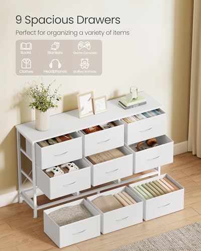 9-Drawer Dresser and TV Stand for Bedroom and Living Room, Cloud White