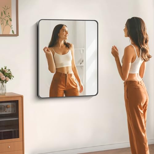 30" x 36" Rectangular Bathroom Mirror, Matte Black Metal Wall Mirror