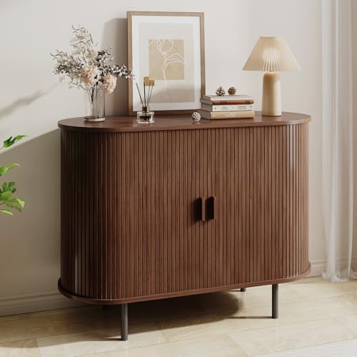 40" Fluted Sideboard Buffet Cabinet with Sliding Door and Adjustable Shelf