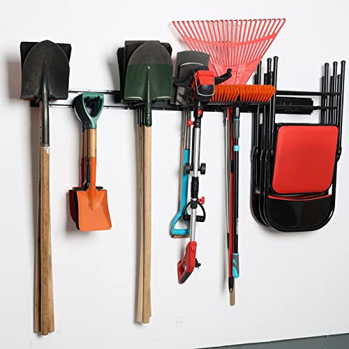 Heavy Duty Garage Tool Storage Rack Wall Mount System with 6 Adjustable Hooks and 48-Inch Track