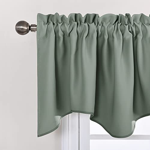 NICETOWN Scalloped Window Valance for Bedroom, Blackout Valance Curtains for Living Room, Kitchen Curtains Valances for Small Window (52x18 Inch, Sage Green, 4 Panles)