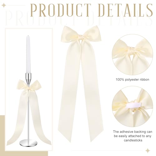 12 Pcs Ivory Candlestick Ribbon Bows - 13 Inch Self-Adhesive Pre-Tied Decor