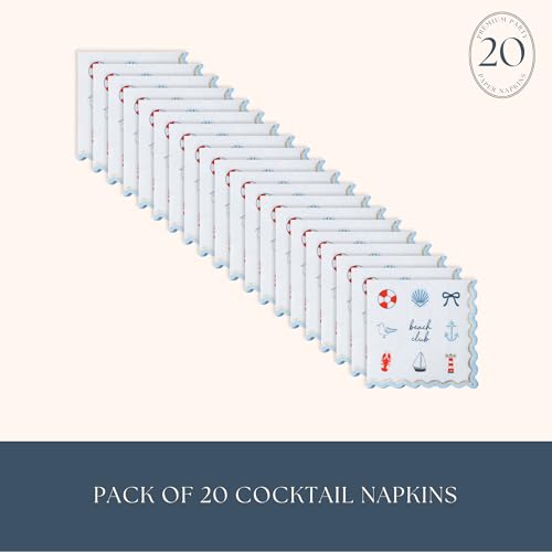 Bonjour Fête Nautical Cocktail Napkins 5-inch Pack of 20 for Summer Parties