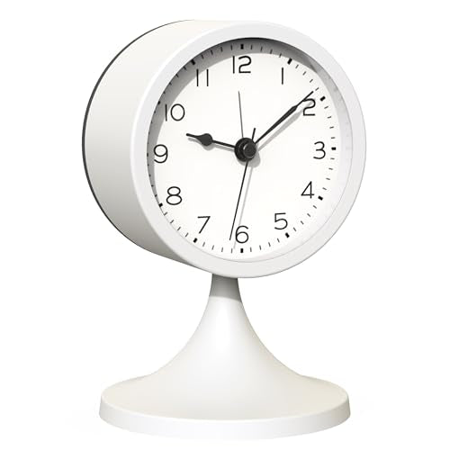 3-Inch Retro Analog Alarm Clock, Silent Metal Table Clock with Night Light