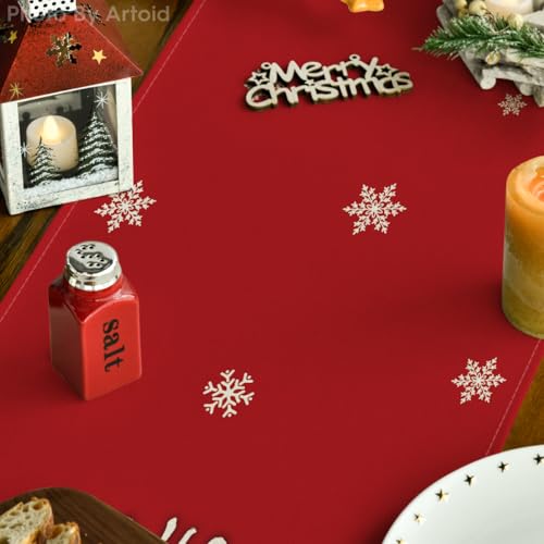 Red Xmas Pine Snowflake Table Runner 13x108 Inch Holiday Home Decor