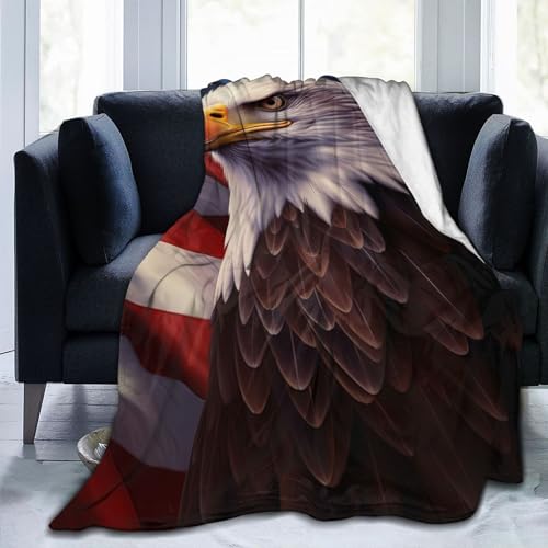 AmePay American Flag Eagle Throw Blanket 80x60 Blue - Soft Microfiber Flannel