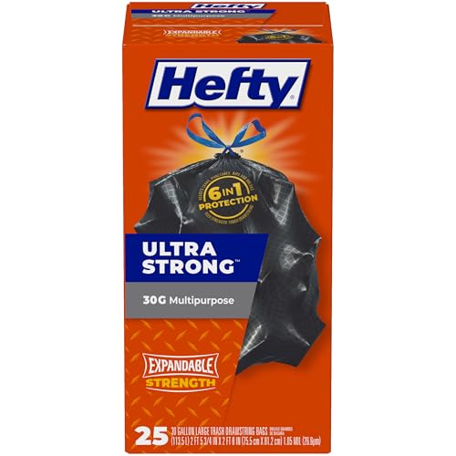 30 Gallon Heavy Duty Large Trash Bags, Black Unscented Drawstring, 25 Count