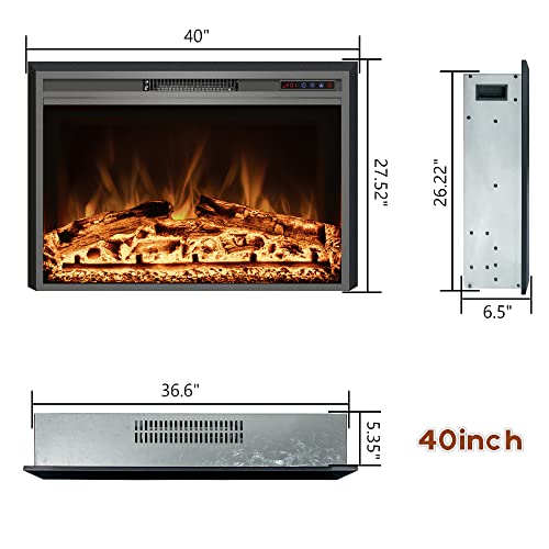40-Inch Electric Fireplace Insert Recessed Heater with Remote Control