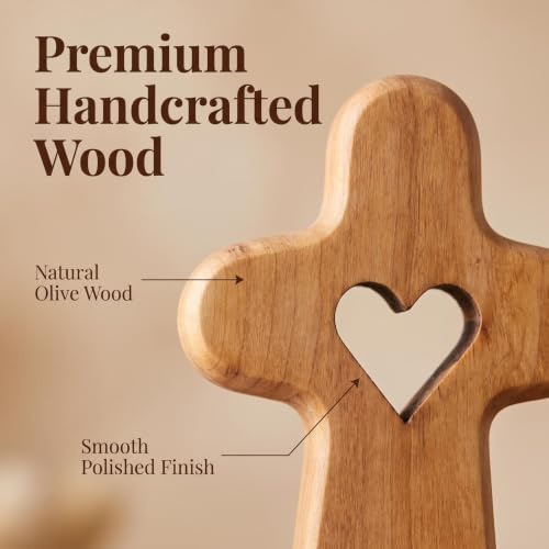 2.5-inch Handcrafted Olive Wood Prayer Cross with Heart Cutout - Style B