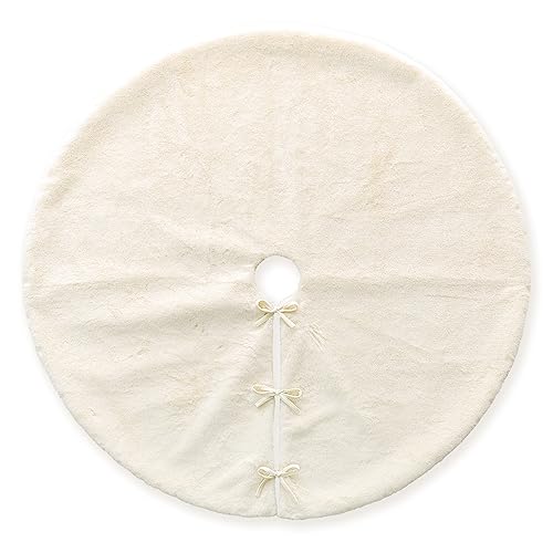 48-Inch Faux Rabbit Fur Christmas Tree Skirt - Elegant Holiday Decor, White