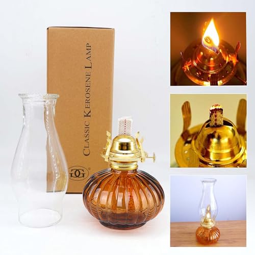 Large Glass Oil Lamp - 13-Inch Rustic Kerosene Hurricane Lantern