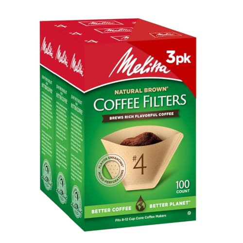 #4 Unbleached Natural Brown Cone Coffee Filters, 8-12 Cup (3 Pack)