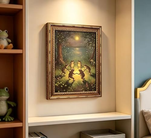 Vintage Gold Framed Frog Wall Art Dancing Frogs Canvas Print