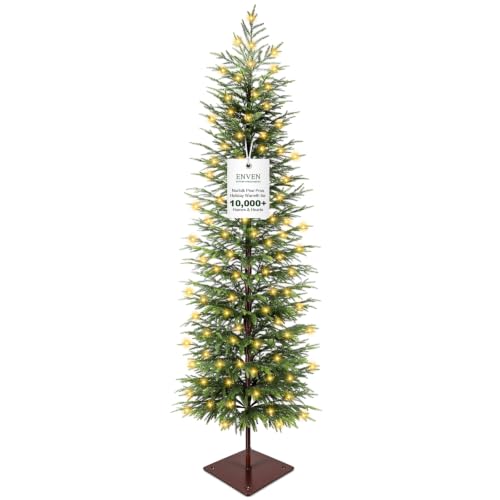 Enven 6ft Prelit Norfolk Pine Christmas Tree with 170 LED Lights, Real-Touch PE Foliage, Heavy-Duty Base, 8 Modes – Family & Pet Friendly (Variation: 6ft Prelit)