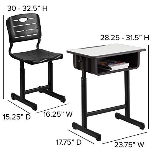 Flash Furniture Adjustable Student Desk & Chair Set, Black - Set of 1