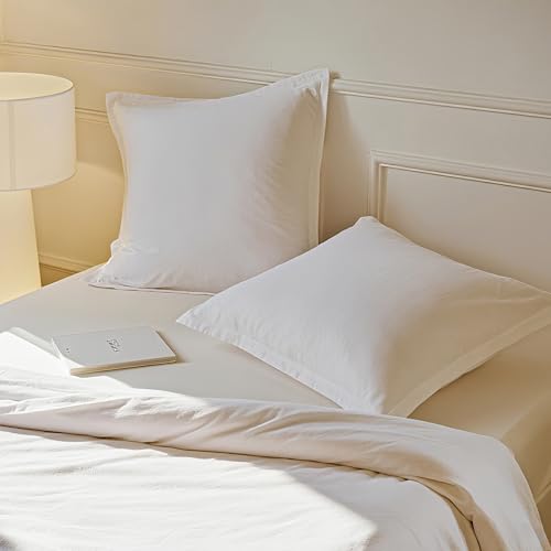 Linen Cotton Blend Euro Sham Covers 26x26, Set of 2 Farmhouse Pillow Shams