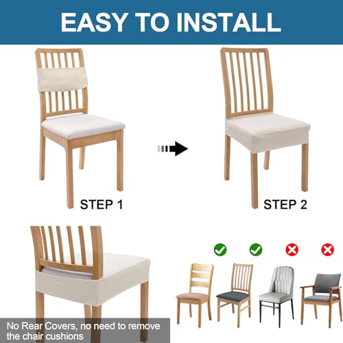 Waterproof Dining Chair Seat Covers - Stretch Jacquard, Set of 4 (Beige)
