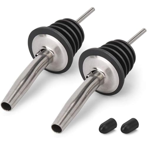 2PCS Stainless Steel Oil & Liquor Bottle Pourers with Dust Caps - Fits 3/4" Bottles
