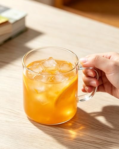 14 oz Clear Glass Coffee Mugs Set of 4 - Modern Borosilicate Tea & Drinkware