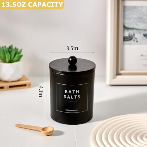 3-Piece Glass Bathroom Canister Set with Bamboo Tray - Black Cotton Holder