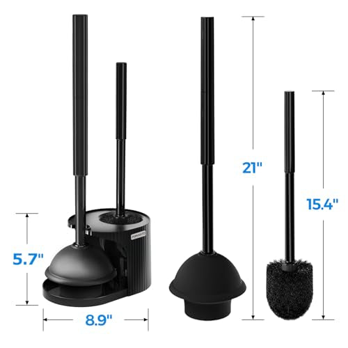 FORASTO 2-in-1 Toilet Brush and Plunger Set with Extended Handle, Black