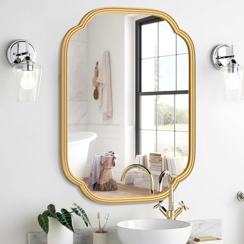 18x24 Inch Gold Wall Mirror, Rounded Rectangular Metal Framed Mirror