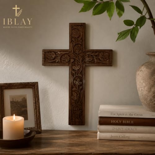 Wooden Wall Cross Crucifix - 6-Inch Rosewood Catholic Wall Decor