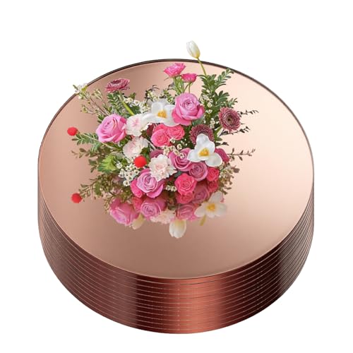 10-Inch Rose Gold Mirror Centerpiece Trays, 12-Pack Acrylic Table Decor