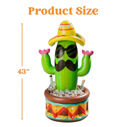 43-Inch Inflatable Cactus Drink Cooler with Sombrero Hat for Fiesta Party