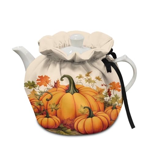 Yewattles Fall Maple Pumpkin Tea Pot Cozy | Reusable Dust Cover for Teapots