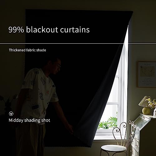 100% Blackout Self-Adhesive Curtains for Small Windows - 35" W x 48" L