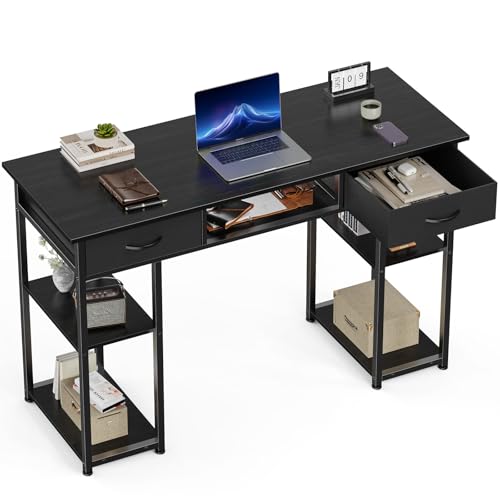 48-Inch Compact Computer Desk with Fabric Drawers for Small Spaces