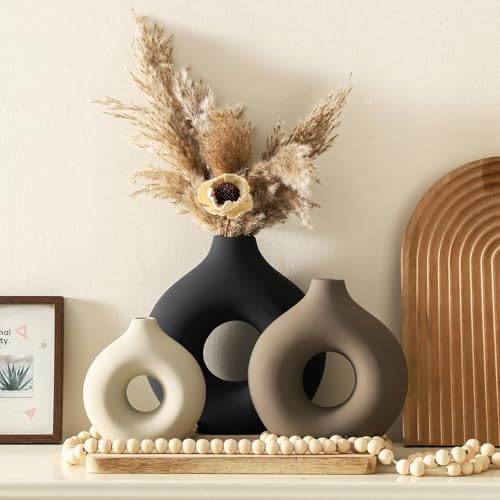 Ceramic Donut Vase Set of 3 - Modern Aesthetic Table Centerpiece Decor