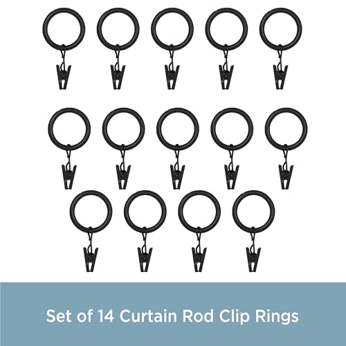 Metal Curtain Clip Rings for 3/4-Inch Rods, Set of 14, Black