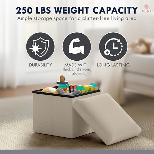Small Square Storage Ottoman, Foldable Linen Cube Foot Rest, 12x12x12 Inch